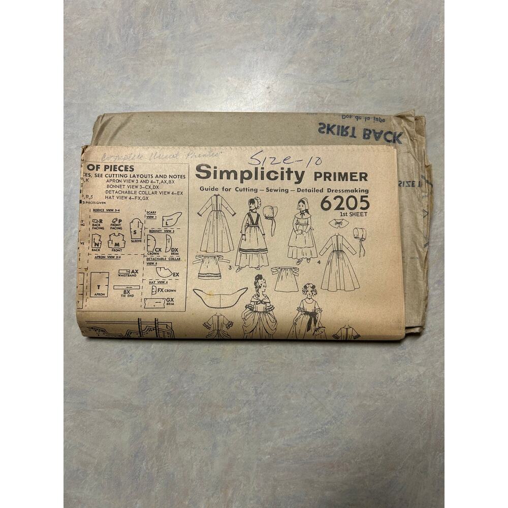 Vintage 1965 Simplicity Primer Pattern #6205 Children's Historical‎ Costumes
